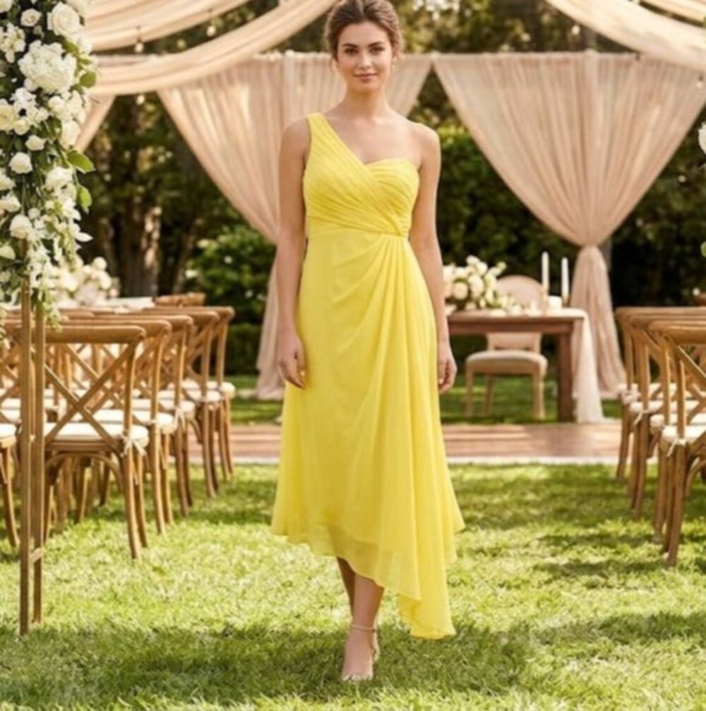 Davids Bridal Yellow One Shoulder Prom Formal Dress Size 12
